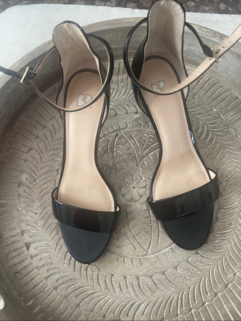 bp Black Patent Ankle-Strap Heeled Sandals